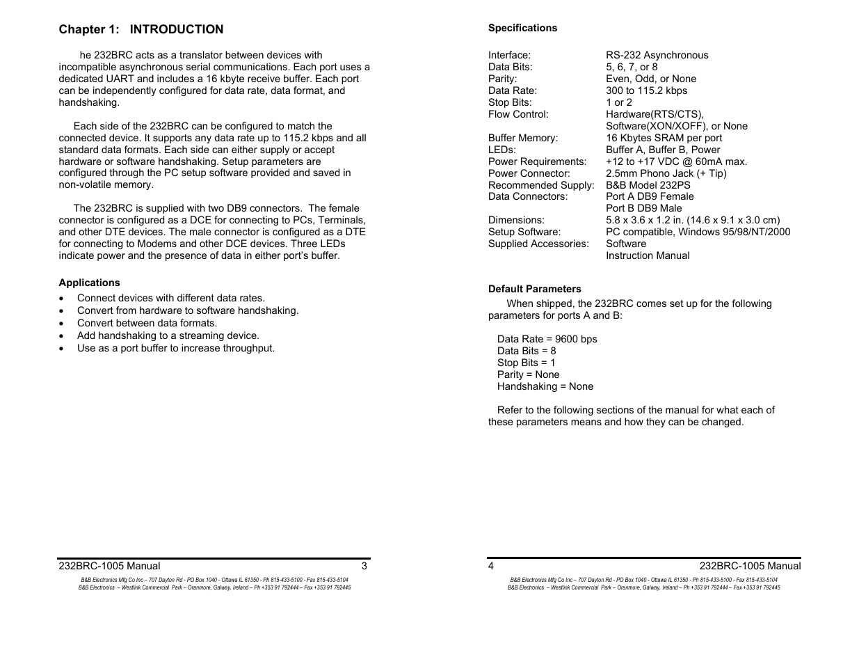 B&B Electronics RS-232 Baud Rate Converter CE 232BRC User Manual | Page 3 / 14