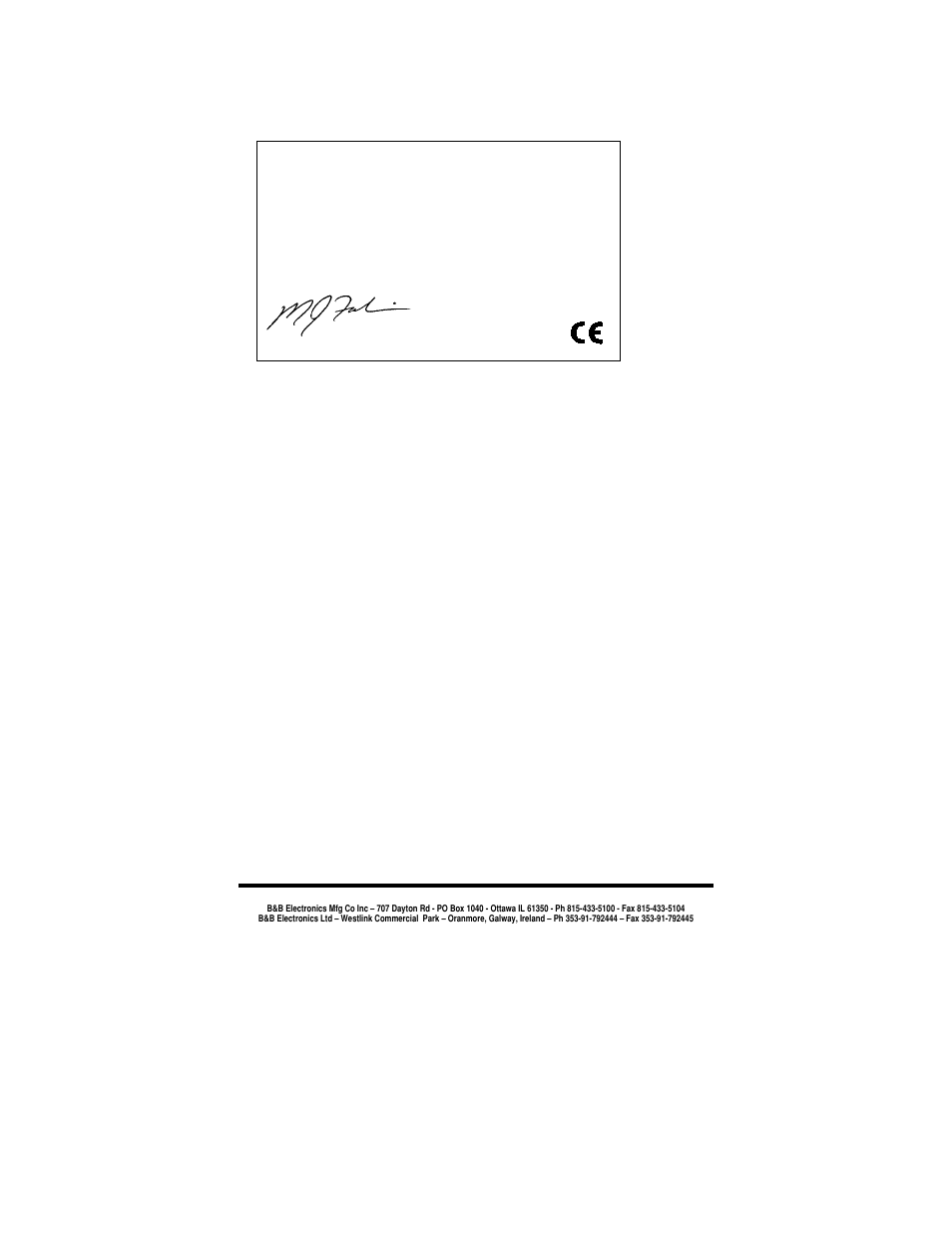 Appendix b: declaration of conformity | B&B Electronics PCMCIA High Speed Serial Card CE 232HSPCC User Manual | Page 14 / 14