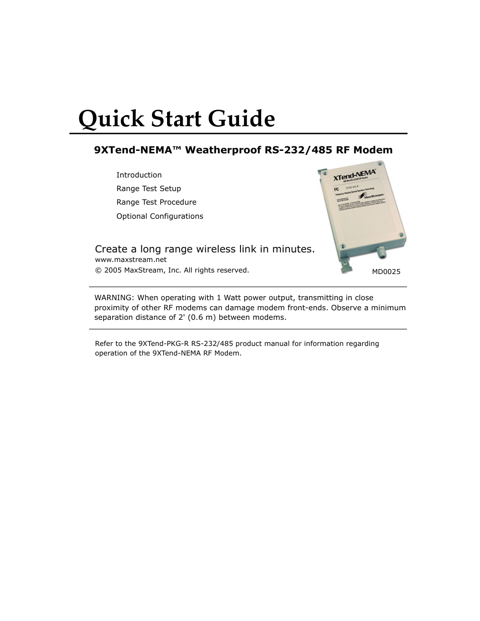 MaxStream 9XTend-NEMA 485 RF User Manual | 4 pages