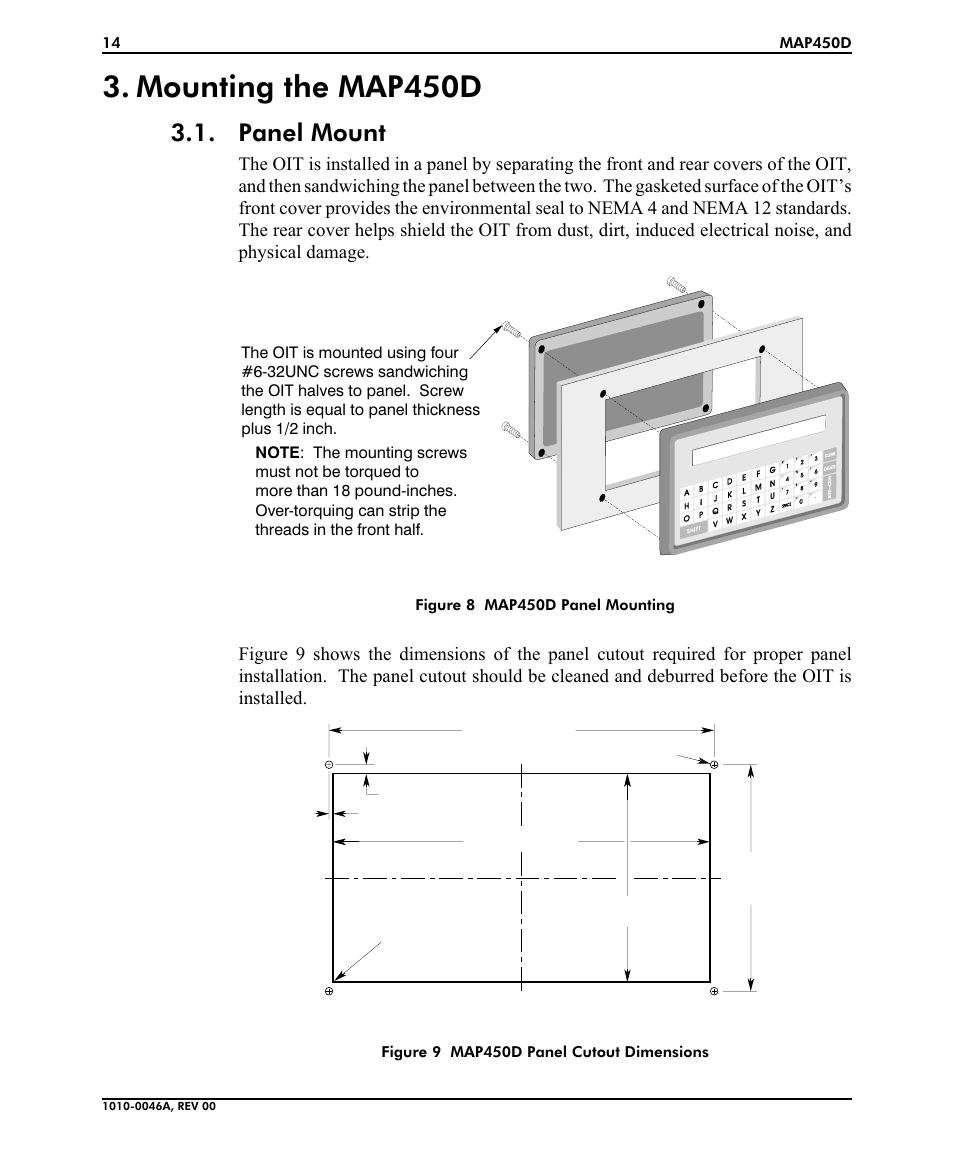 Mount ing the map450d 14, Panel mount 14, Mounting the map450d | Panel mount | B&B Electronics MAP450D User Manual | Page 14 / 20