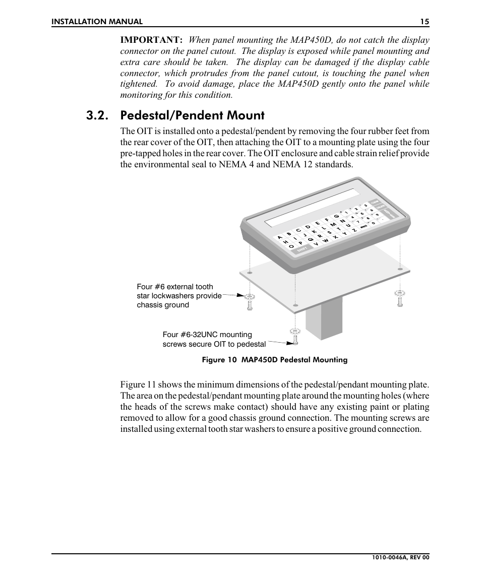 Ped es tal/pen dent mount 15, Pedestal/pendent mount | B&B Electronics MAP450D User Manual | Page 15 / 20