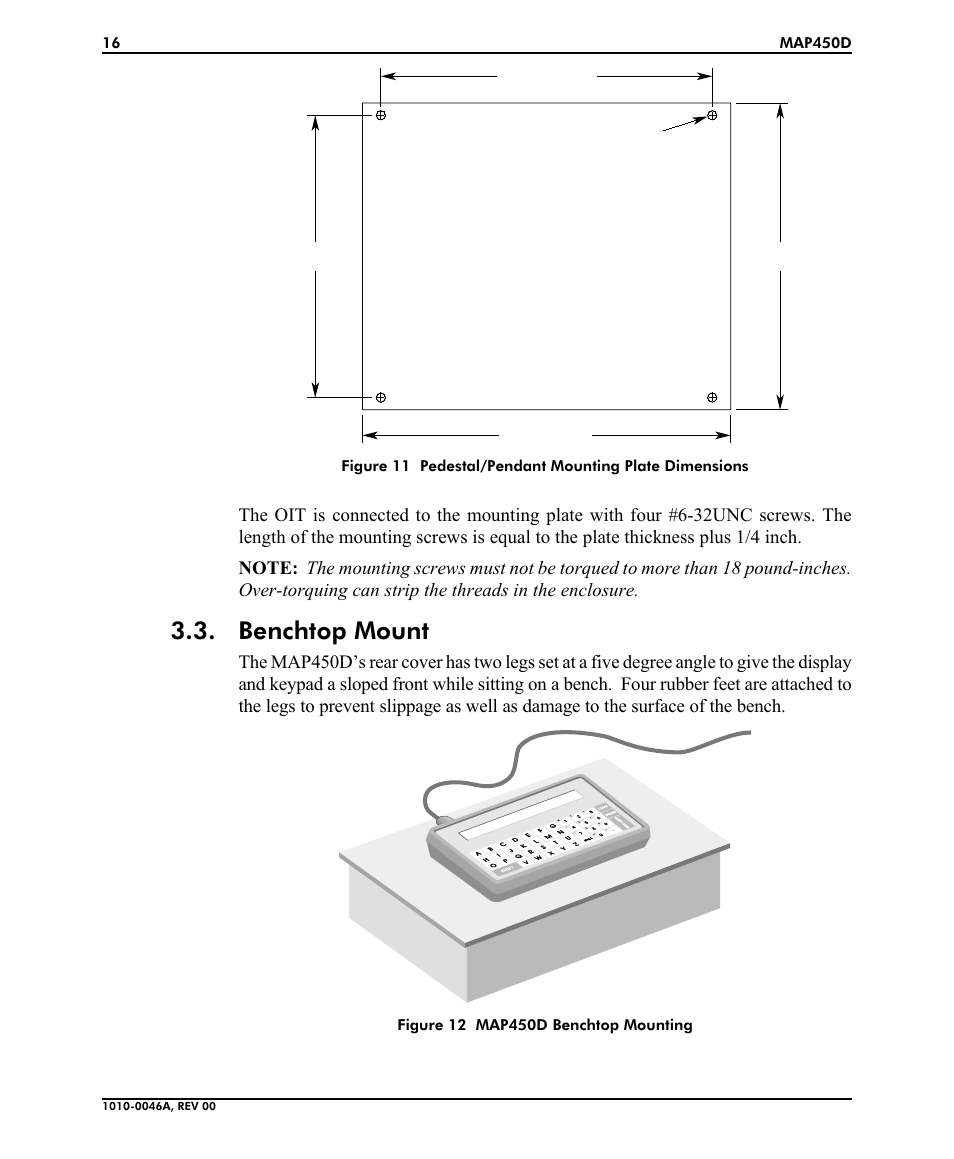 Bench top mount 16, Benchtop mount | B&B Electronics MAP450D User Manual | Page 16 / 20