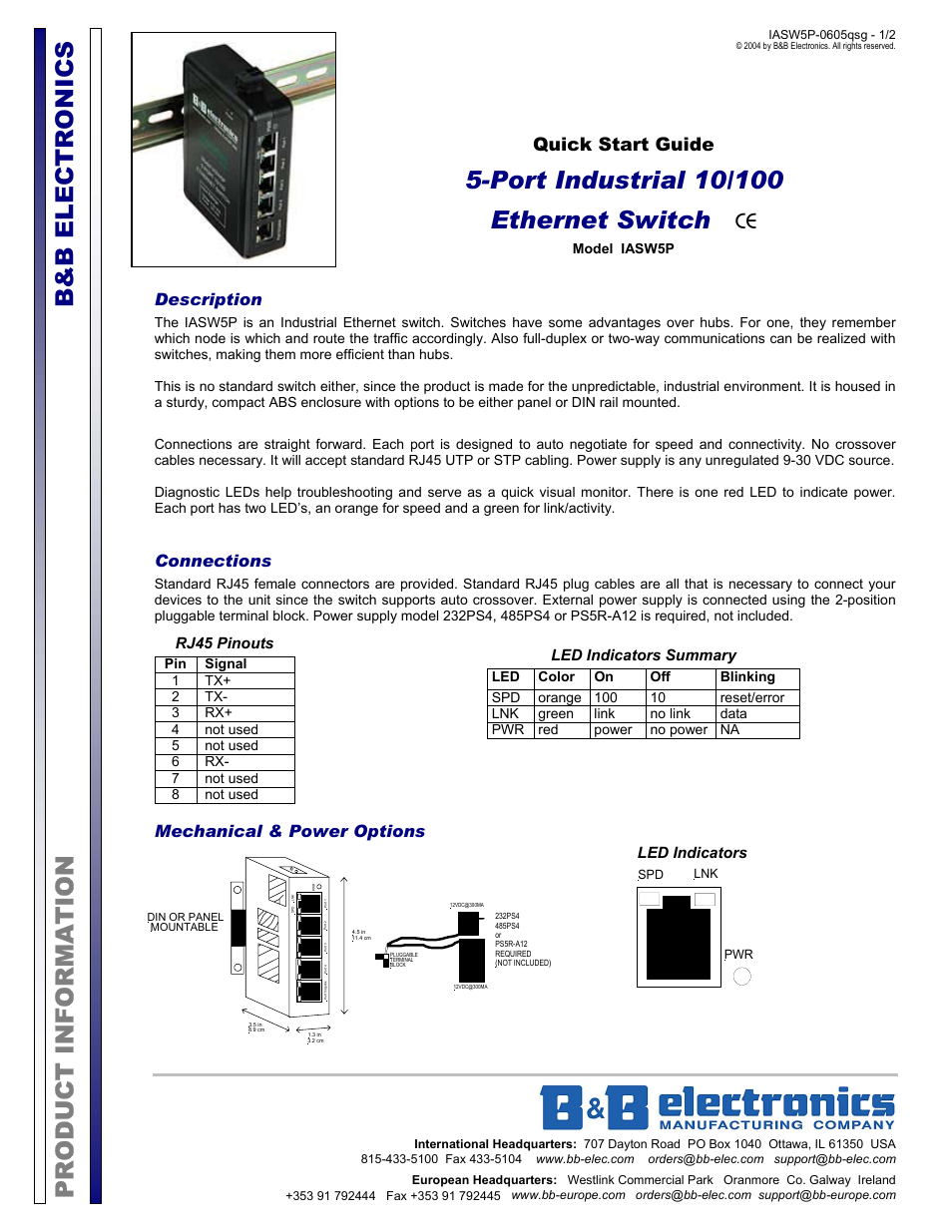 B&B Electronics IASW5P User Manual | 2 pages