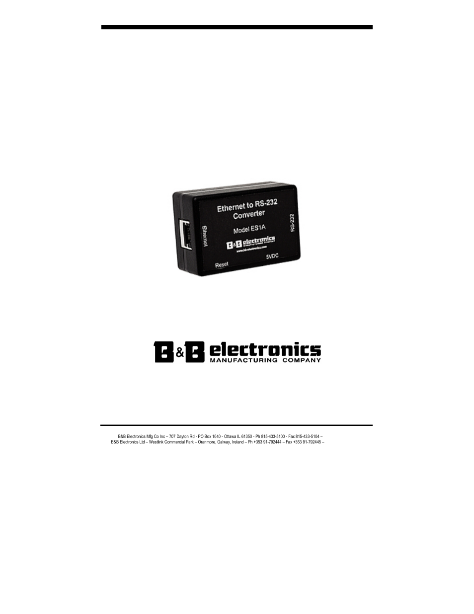 B&B Electronics RS-232 to Ethernet Converter ES1A User Manual | 54 pages