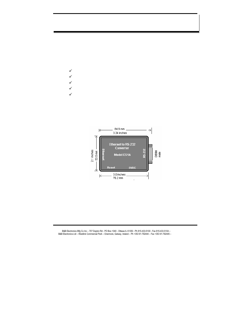 B&B Electronics RS-232 to Ethernet Converter ES1A User Manual | Page 16 / 54