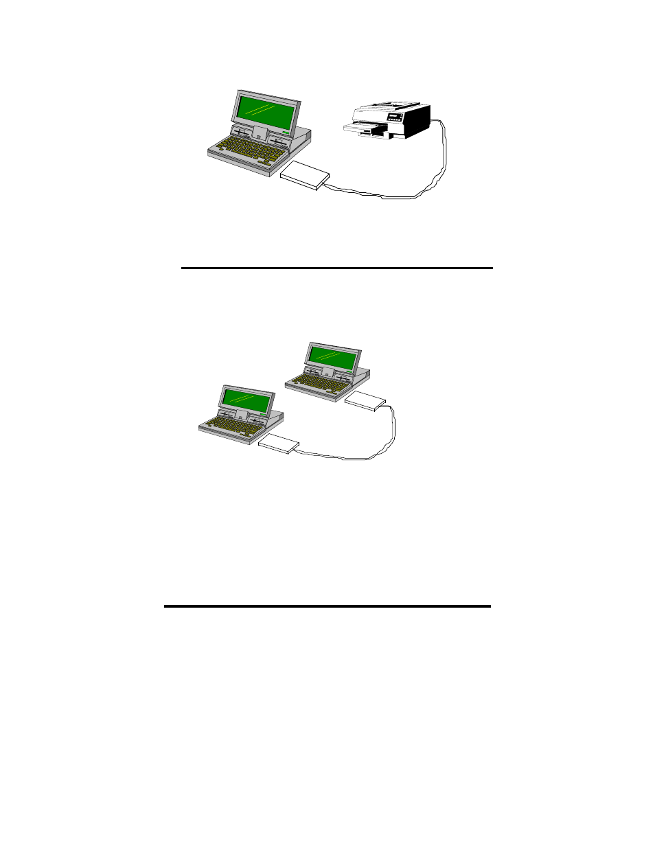 Printer connected to serial card, Serial card to serial card with a null modem cable | B&B Electronics 232PCC User Manual | Page 12 / 17