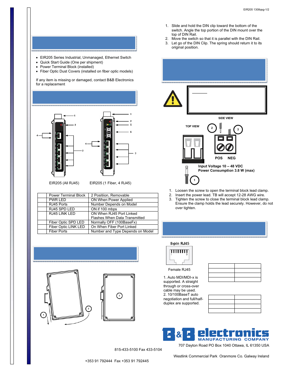 B&B Electronics EIR205 User Manual | 2 pages