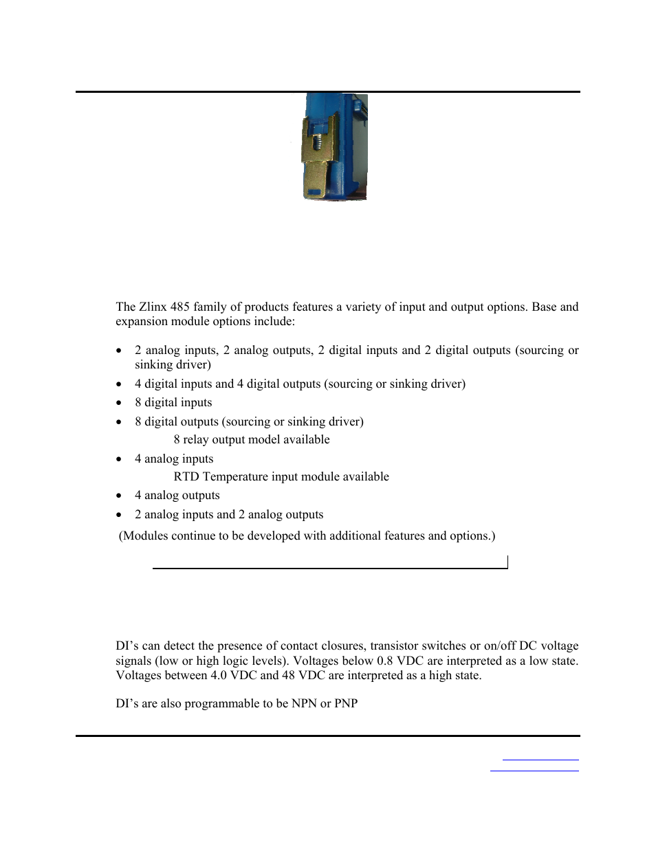 I/o options and characteristics, I/o types and characteristics | B&B Electronics Zlinx 485 User Manual | Page 14 / 52