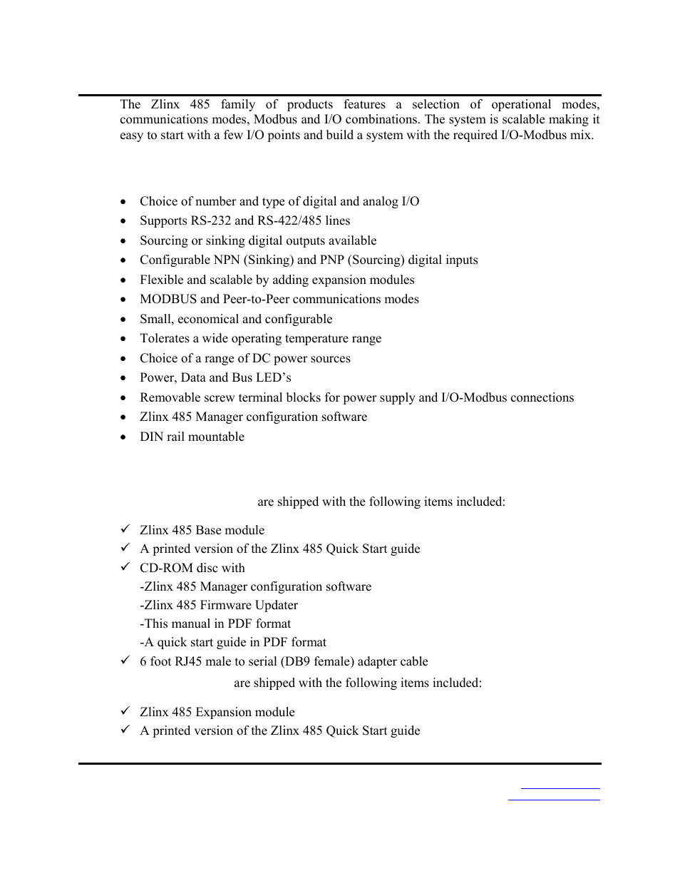 Features, Package checklist | B&B Electronics Zlinx 485 User Manual | Page 5 / 52