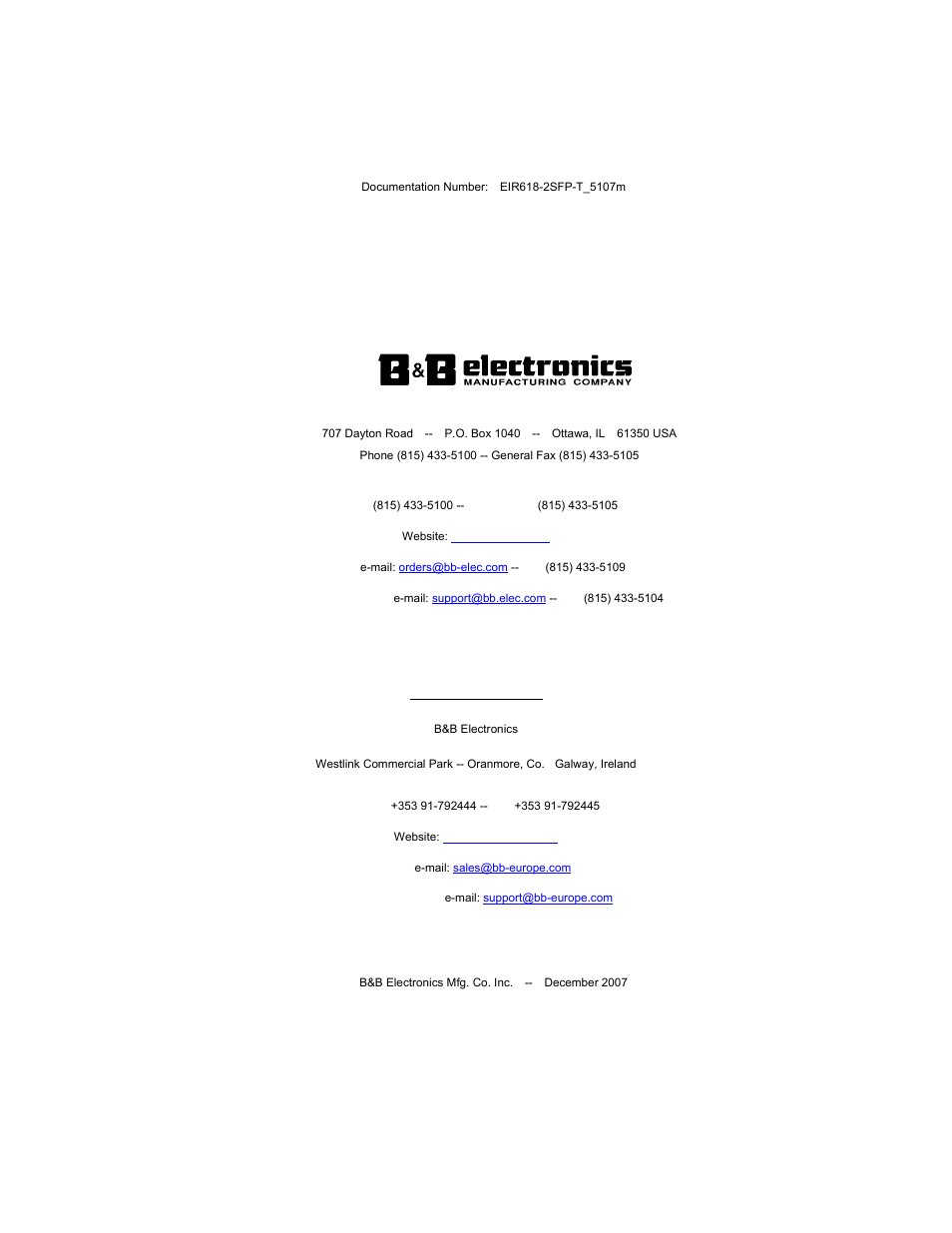 B&B Electronics EIR618-2SFP-T User Manual | 116 pages