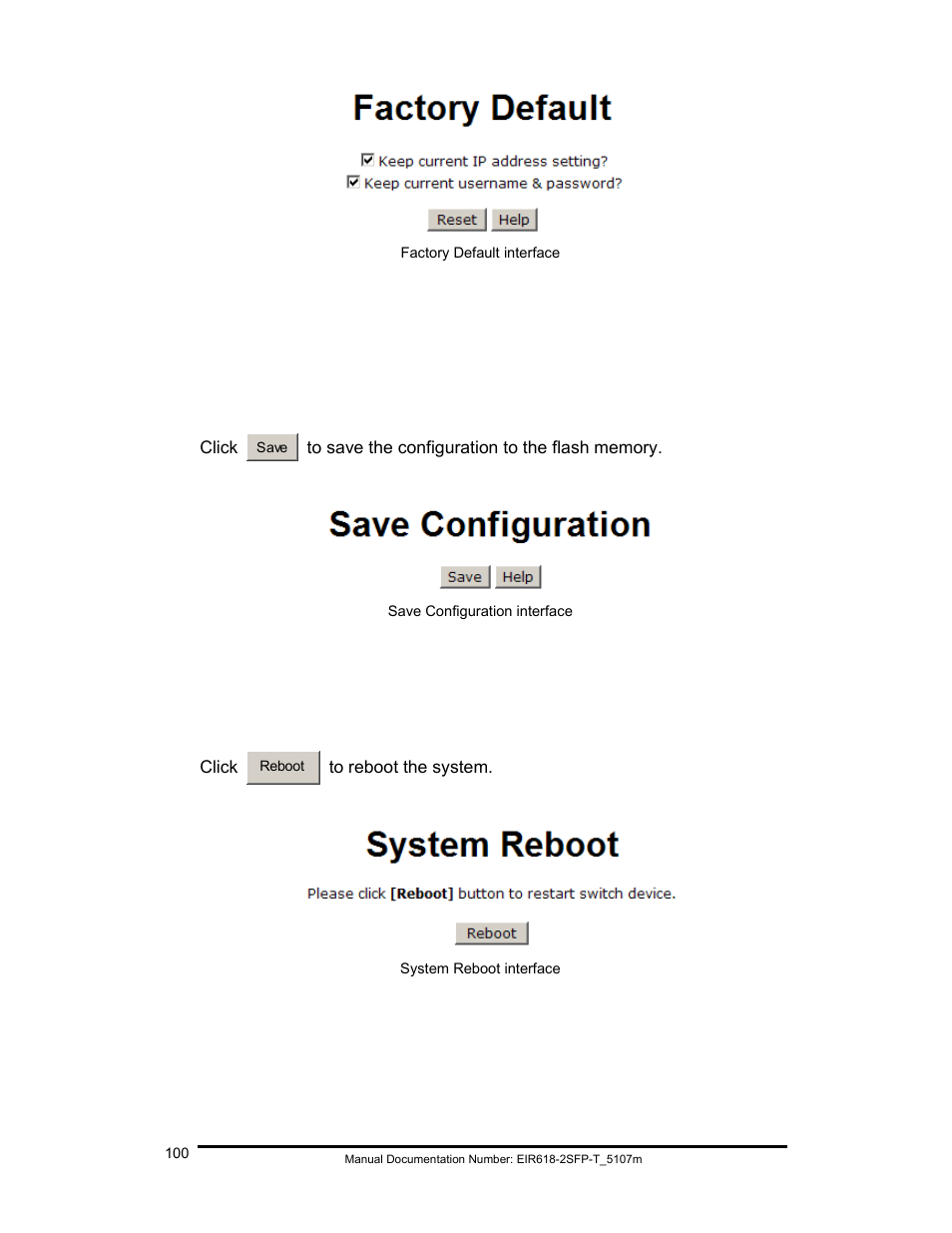 Save configuration, System reboot | B&B Electronics EIR618-2SFP-T User Manual | Page 112 / 116