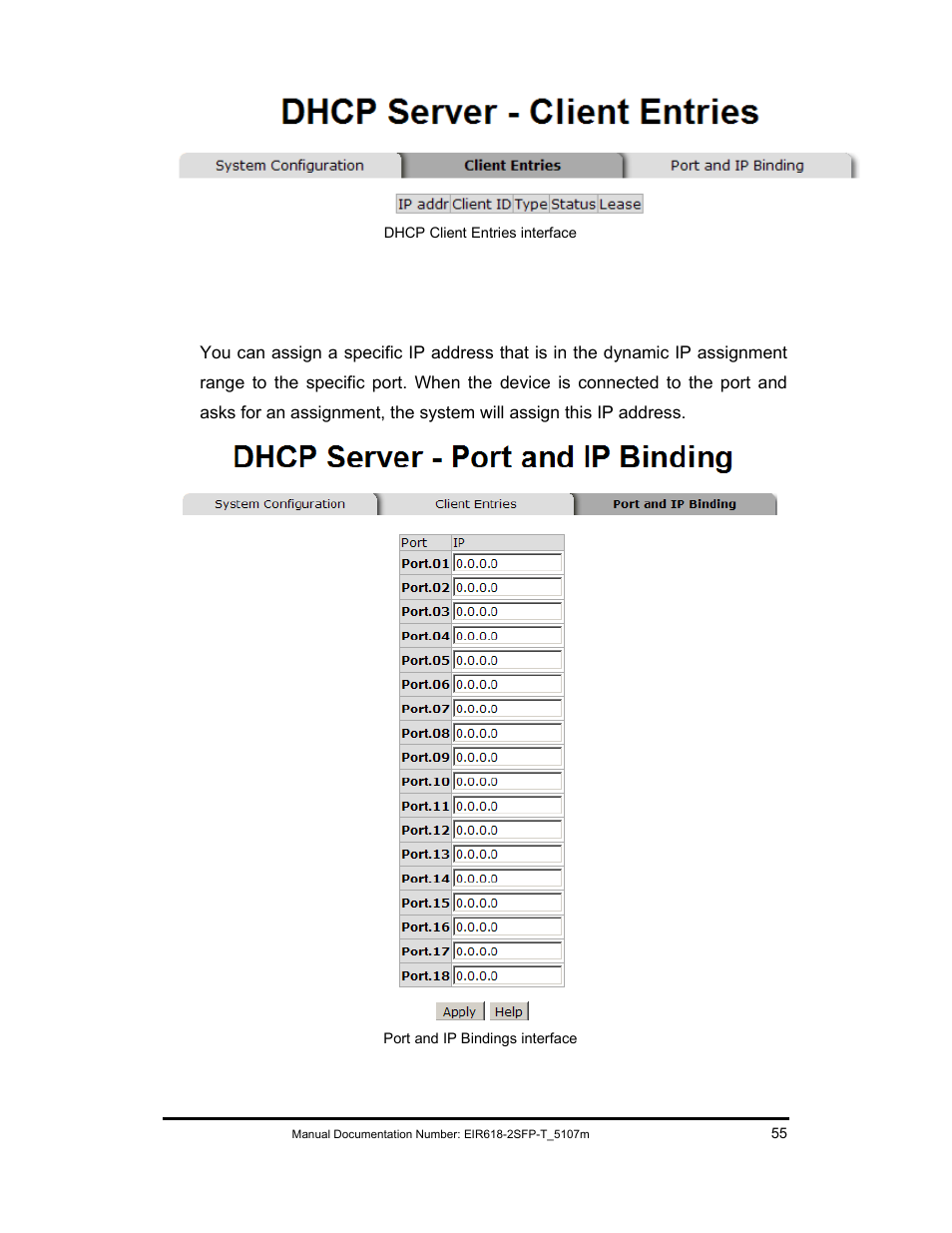 Dhcp server - port and ip bindings | B&B Electronics EIR618-2SFP-T User Manual | Page 67 / 116