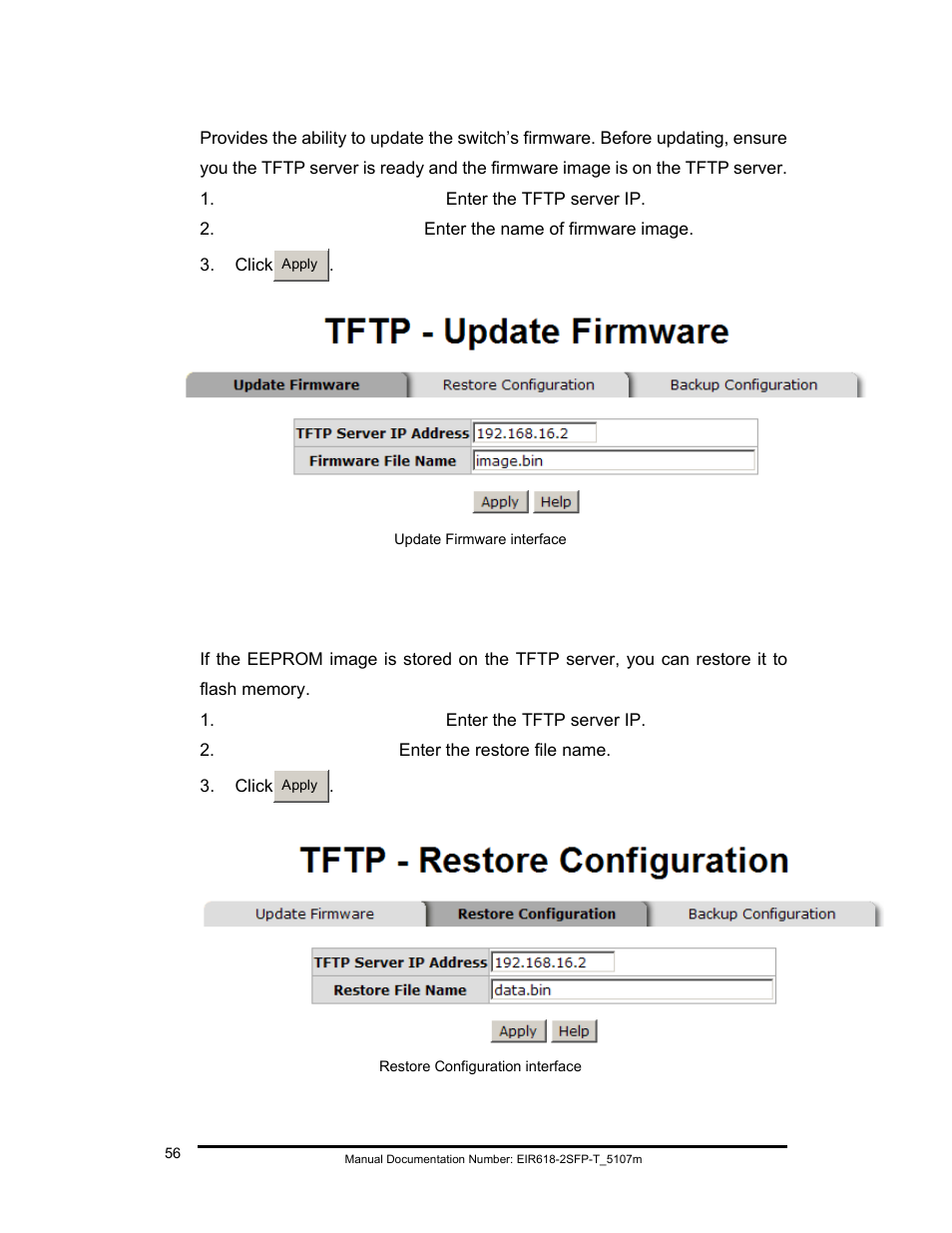 Tftp - update firmware, Tftp – restore configuration | B&B Electronics EIR618-2SFP-T User Manual | Page 68 / 116