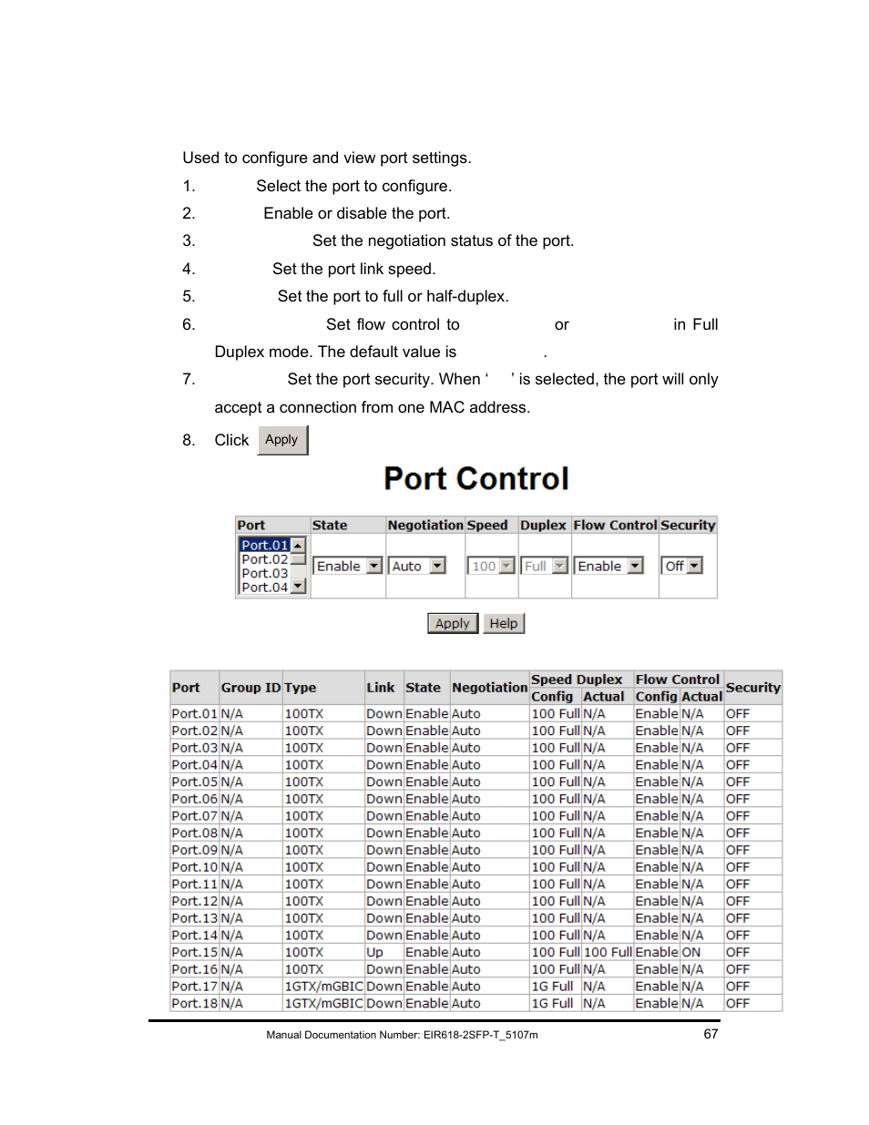 Port control | B&B Electronics EIR618-2SFP-T User Manual | Page 79 / 116