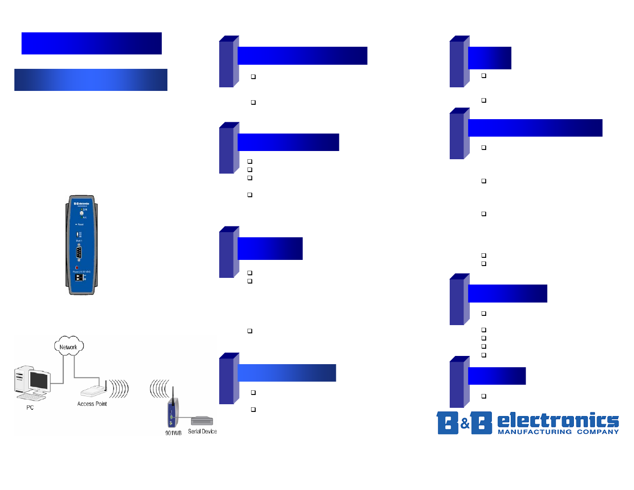 B&B Electronics Wireless 802.11b Serial Server ESR901WB User Manual | 1 page