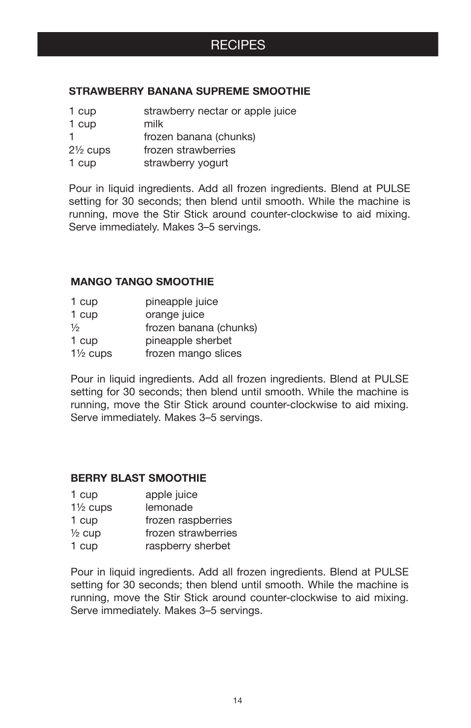 Recipes | West Bend Back to Basics blender solution 4000 User Manual | Page 14 / 21