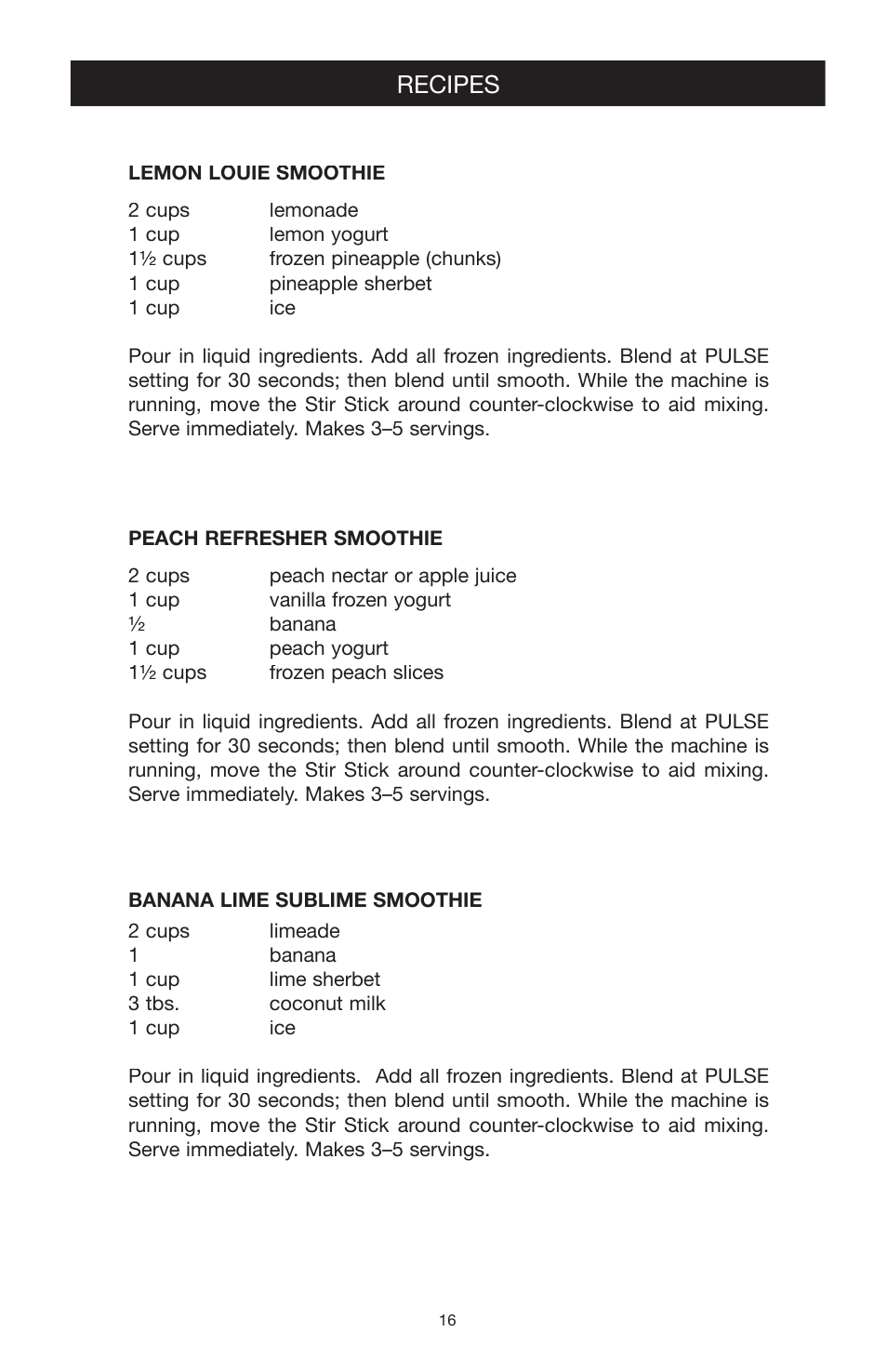 Recipes | West Bend Back to Basics blender solution 4000 User Manual | Page 16 / 21