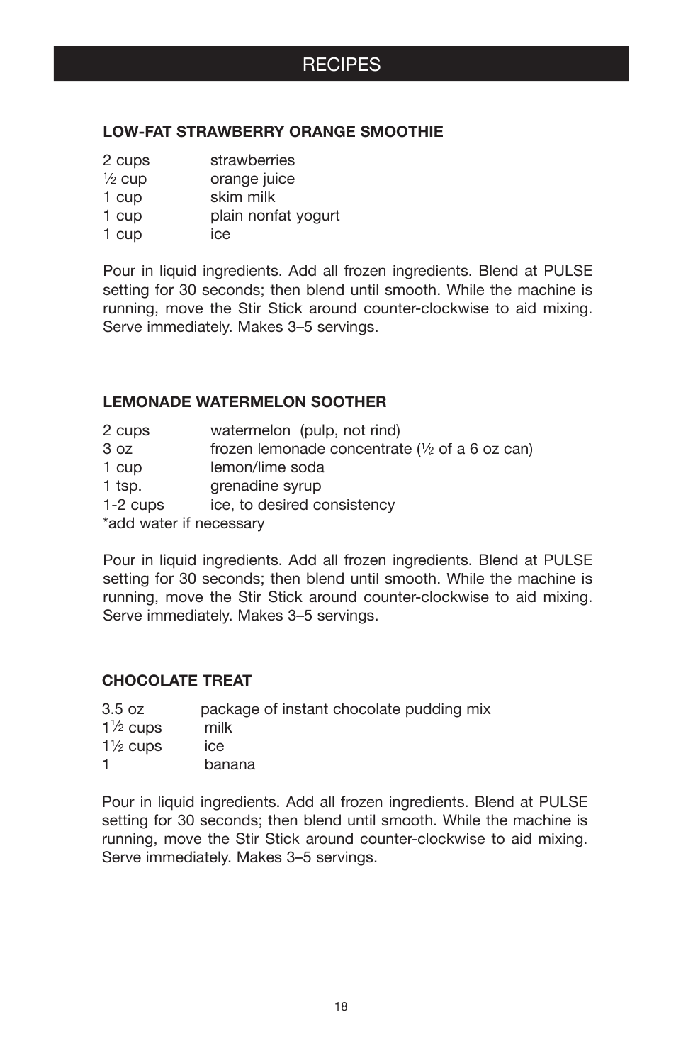 Recipes | West Bend Back to Basics blender solution 4000 User Manual | Page 18 / 21