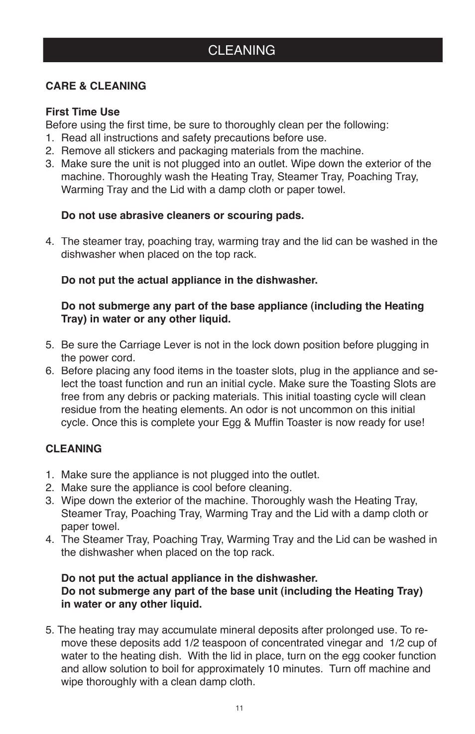 Cleaning | West Bend Back to Basics TEM500PDWH User Manual | Page 11 / 13