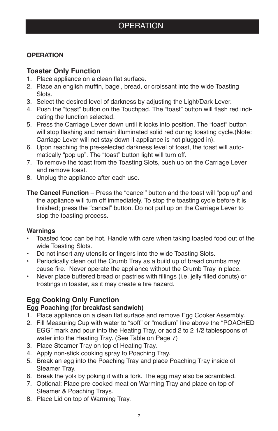 Operation | West Bend Back to Basics TEM500PDWH User Manual | Page 7 / 13