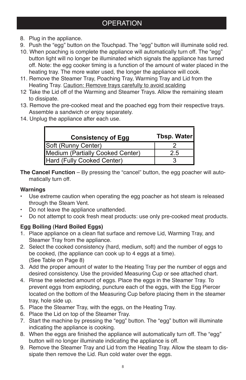 Operation | West Bend Back to Basics TEM500PDWH User Manual | Page 8 / 13