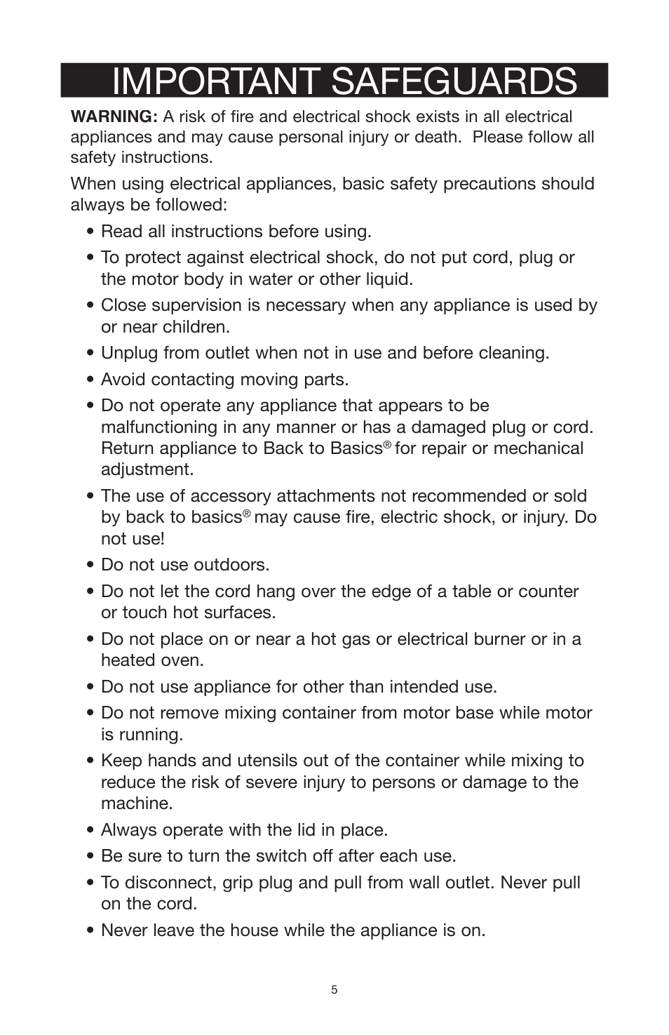 Important safeguards | West Bend Back to Basics MX3000INST User Manual | Page 6 / 12