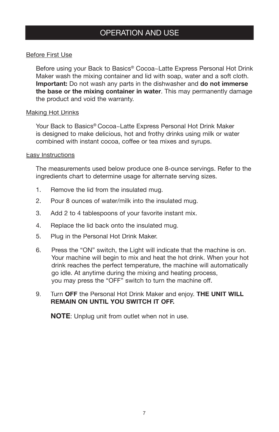 Operation and use | West Bend Back to Basics MX3000INST User Manual | Page 8 / 12
