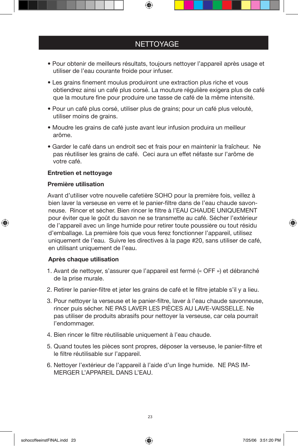 Nettoyage | West Bend Back to Basics Soho Coffeemaker User Manual | Page 23 / 26