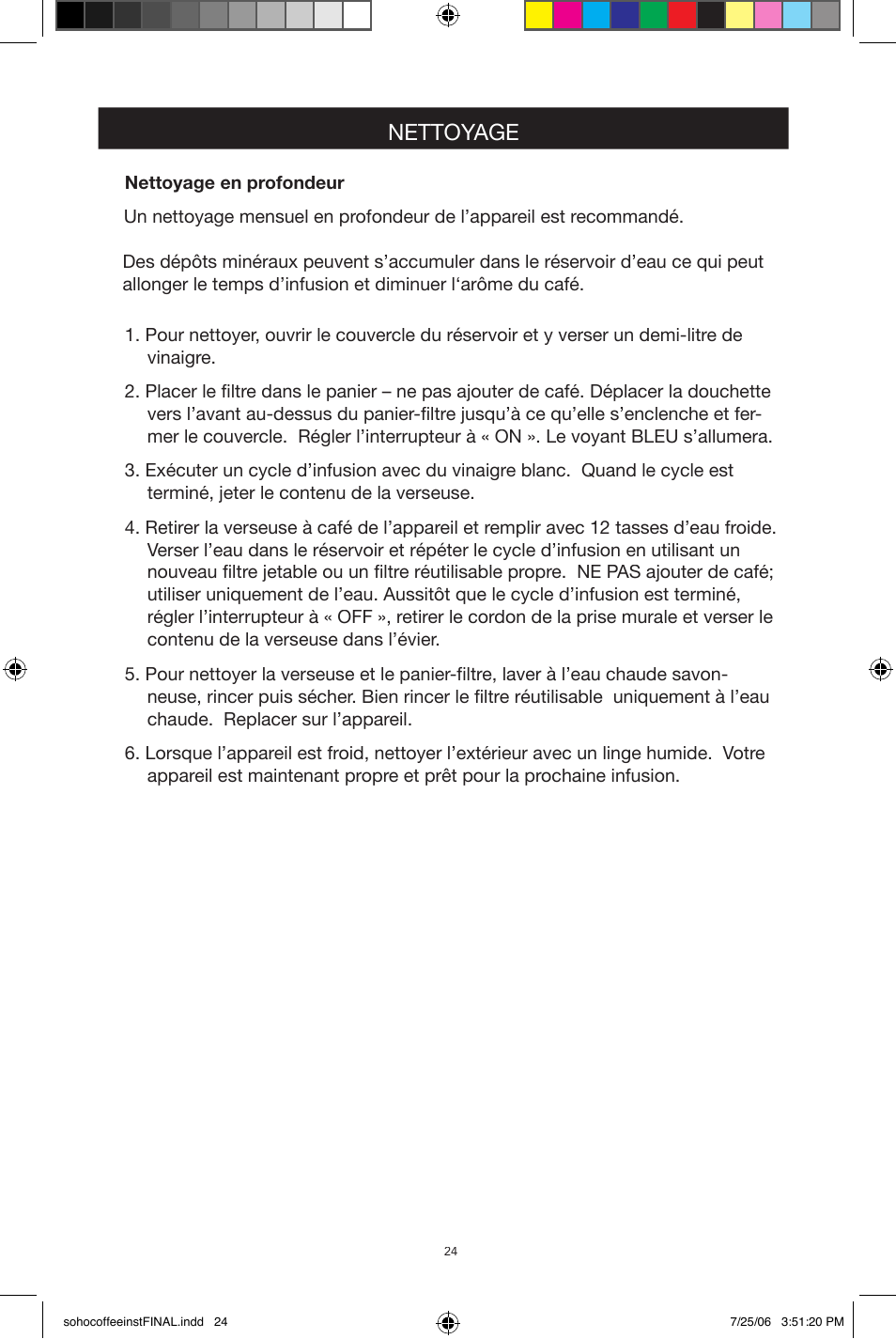 Nettoyage | West Bend Back to Basics Soho Coffeemaker User Manual | Page 24 / 26