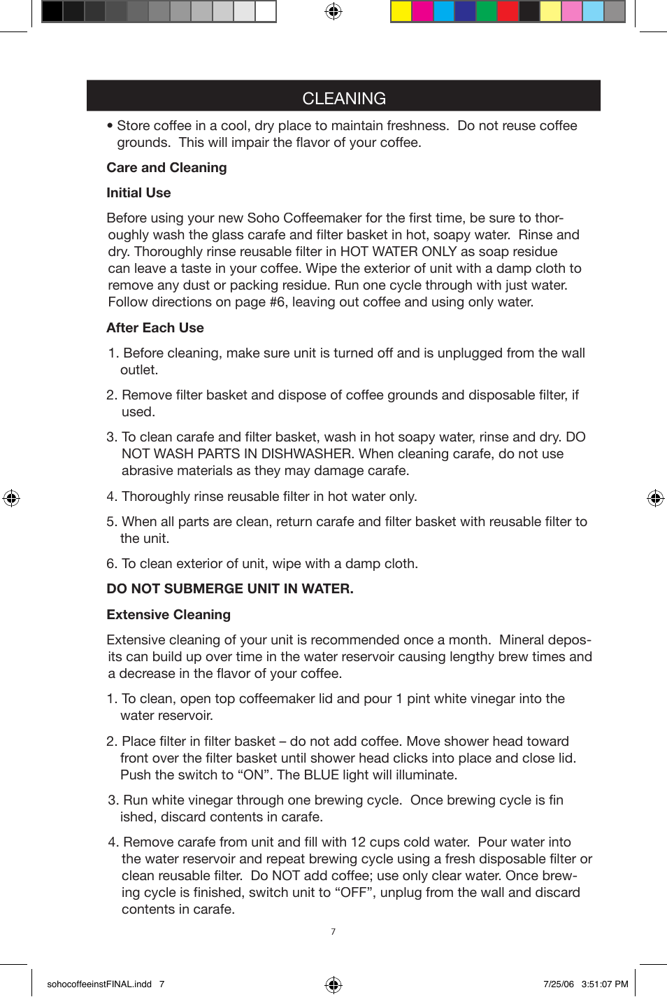 Cleaning | West Bend Back to Basics Soho Coffeemaker User Manual | Page 7 / 26