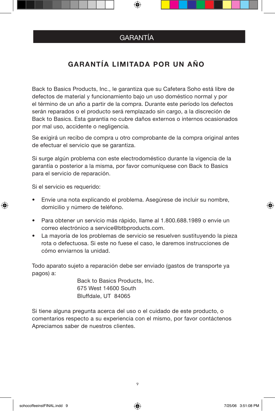 Garantía, Garantía limitada por un año | West Bend Back to Basics Soho Coffeemaker User Manual | Page 9 / 26