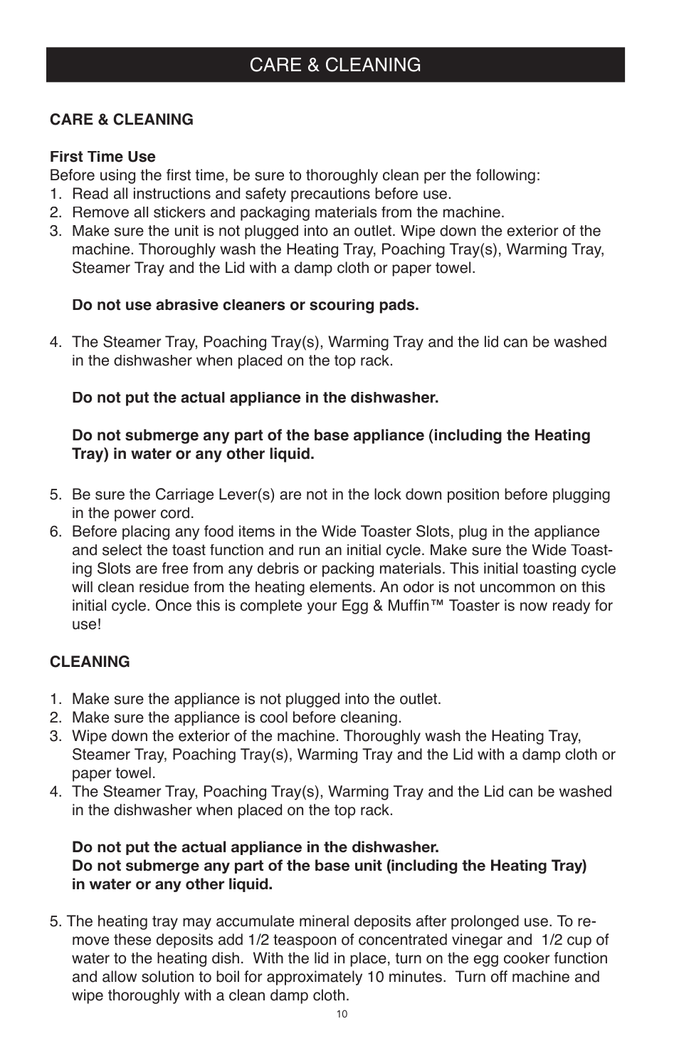 Care & cleaning | West Bend Back to Basics TEM4500 User Manual | Page 10 / 15