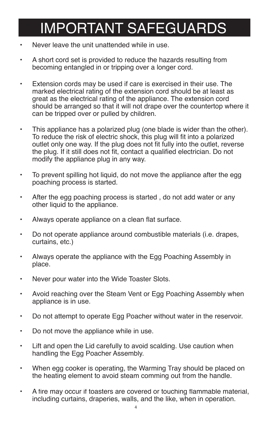 Important safeguards | West Bend Back to Basics TEM4500 User Manual | Page 4 / 15