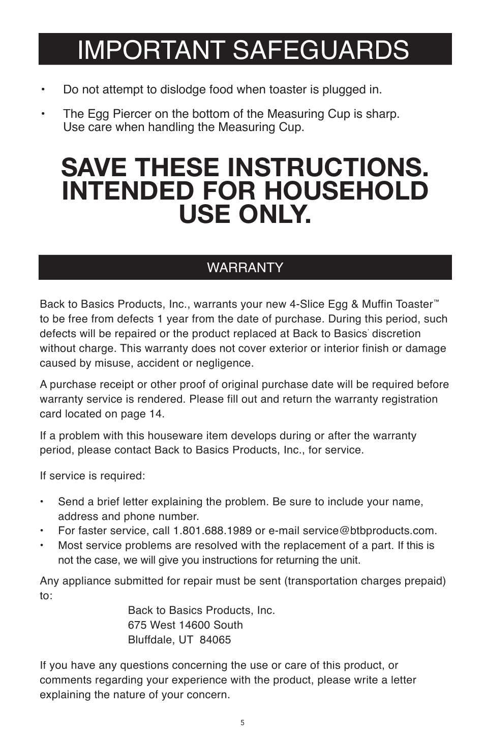 Important safeguards | West Bend Back to Basics TEM4500 User Manual | Page 5 / 15