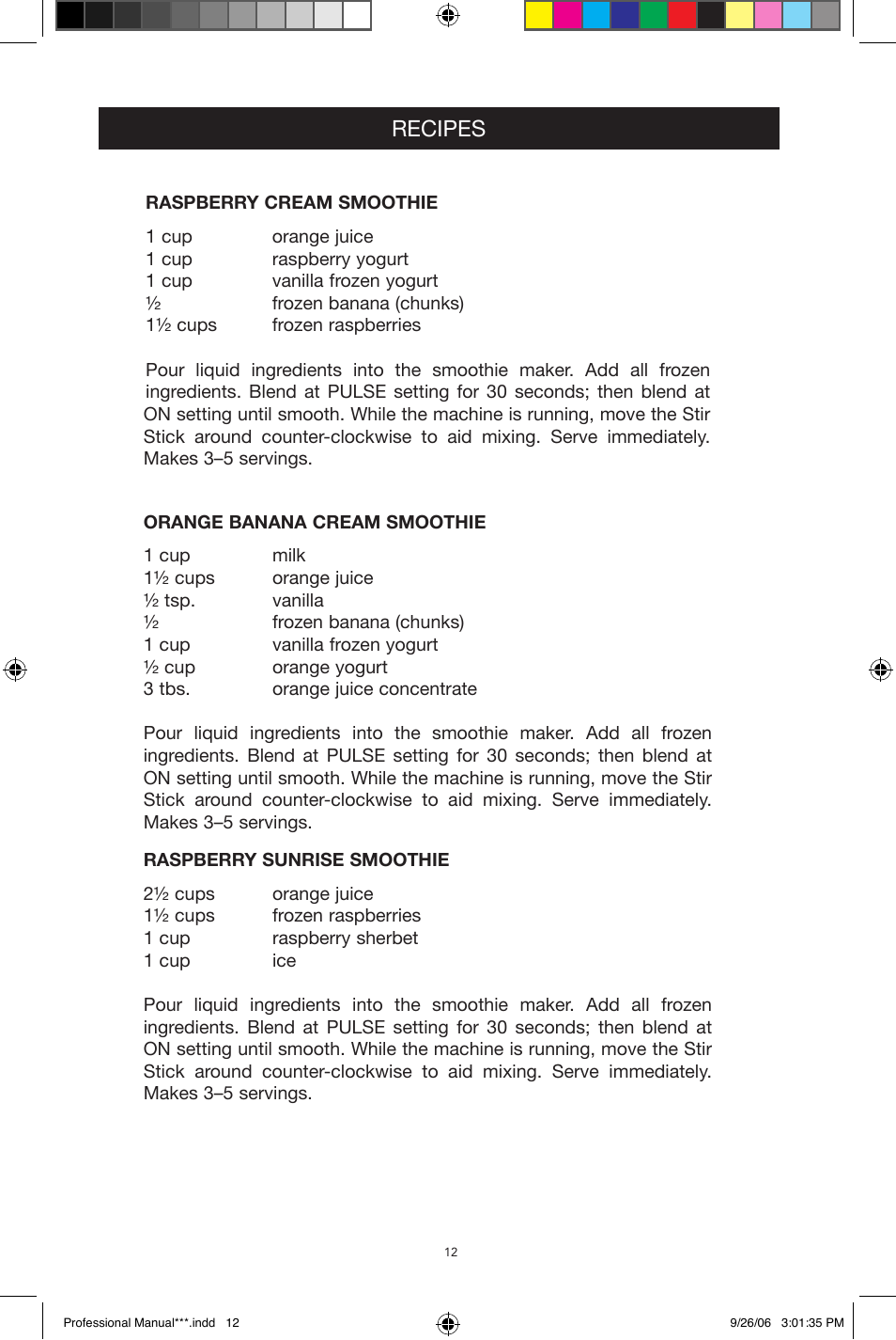 Recipes | West Bend Back to Basics Smoothie Professional User Manual | Page 12 / 17