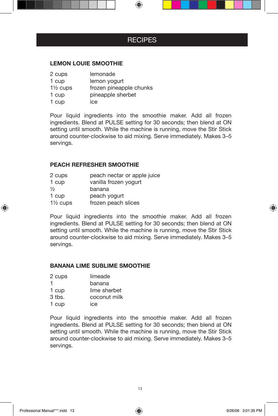 Recipes | West Bend Back to Basics Smoothie Professional User Manual | Page 13 / 17
