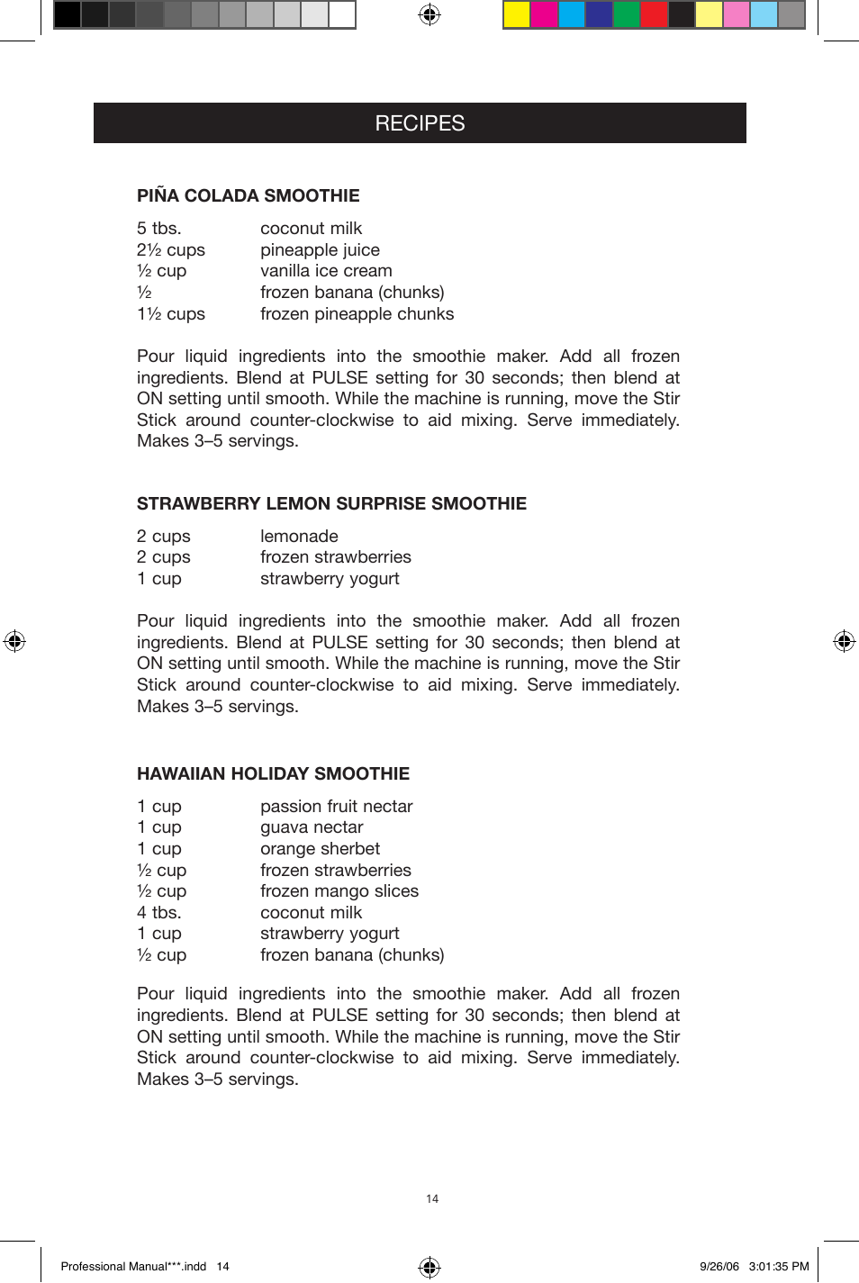 Recipes | West Bend Back to Basics Smoothie Professional User Manual | Page 14 / 17