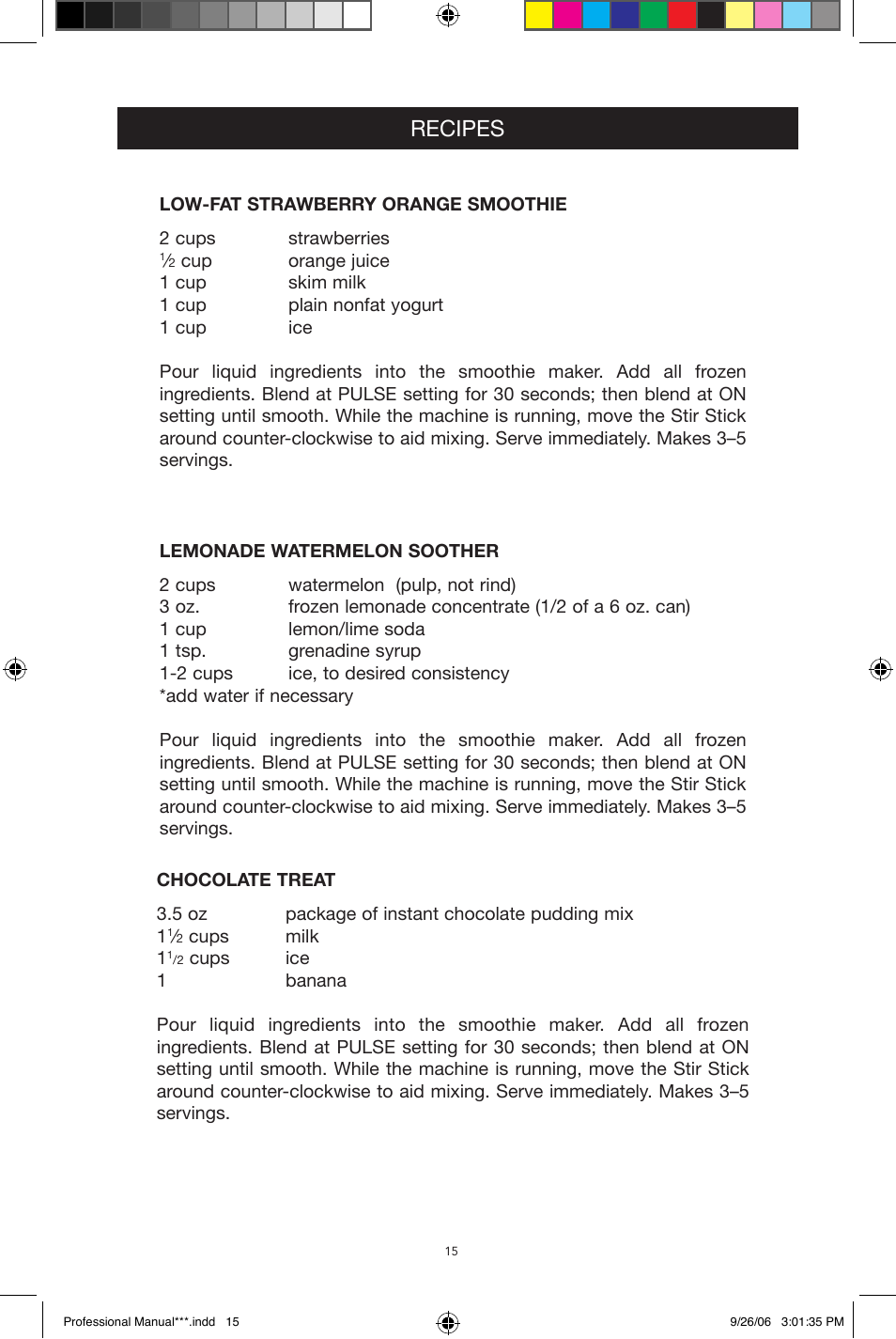 Recipes | West Bend Back to Basics Smoothie Professional User Manual | Page 15 / 17