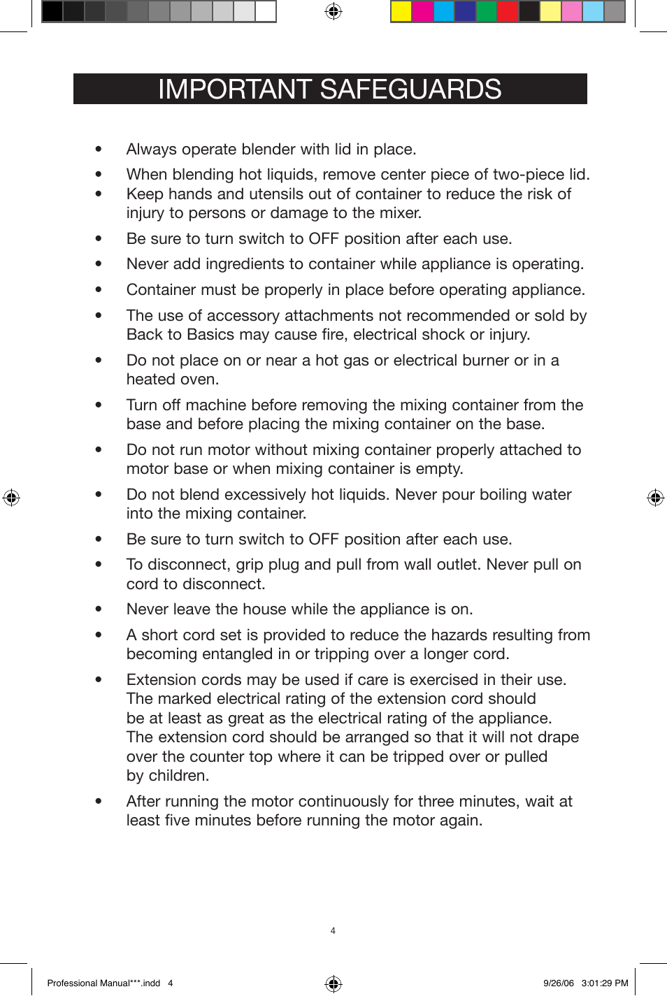 Important safeguards | West Bend Back to Basics Smoothie Professional User Manual | Page 4 / 17
