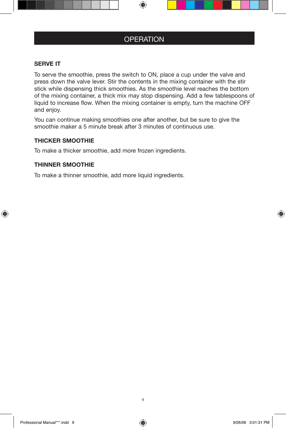 Operation | West Bend Back to Basics Smoothie Professional User Manual | Page 9 / 17