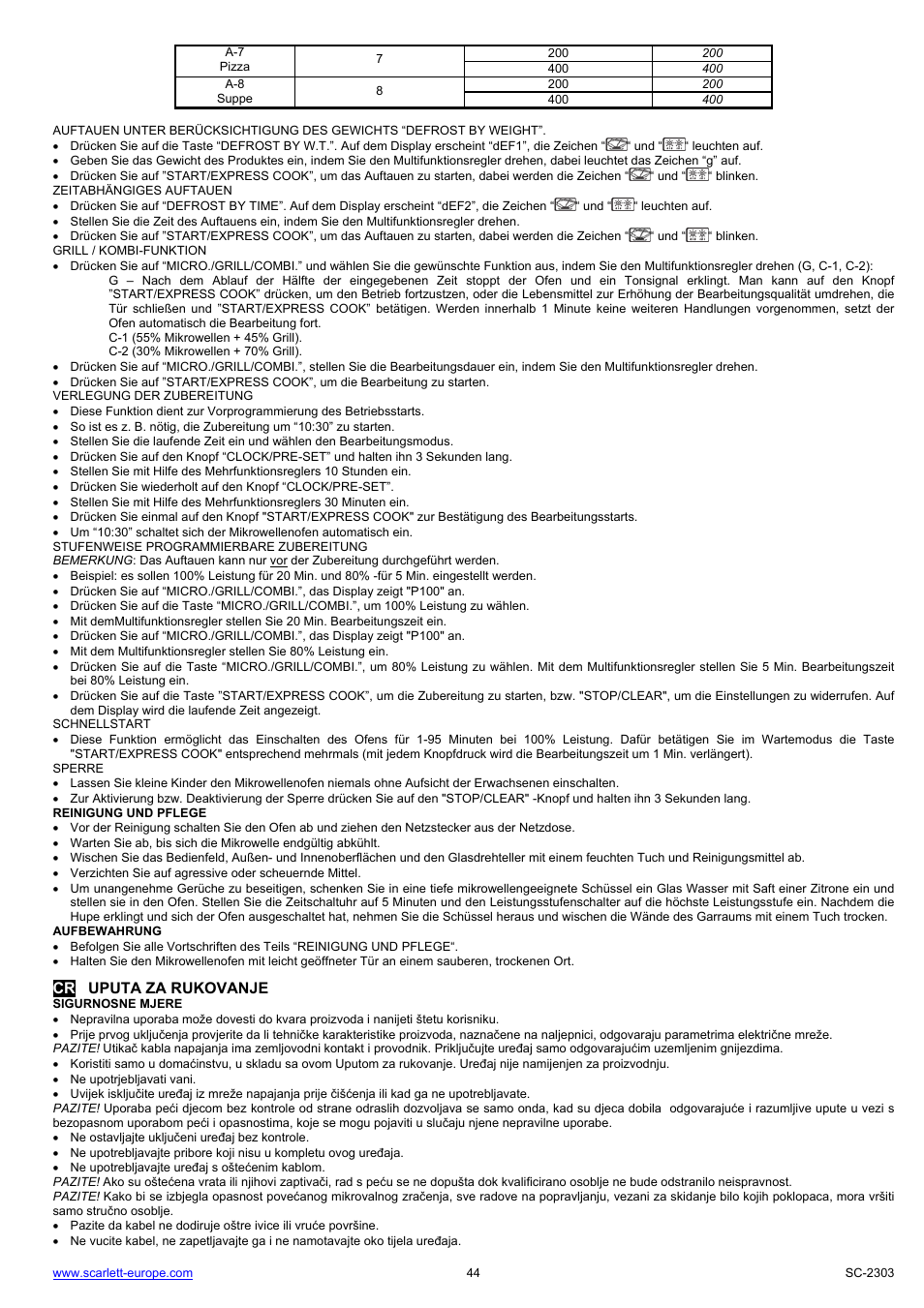 Cr uputa za rukovanje | Scarlett SC-2303 User Manual | Page 44 / 47