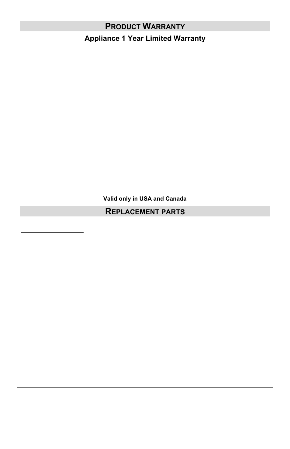 Product warranty, Replacement parts, Appliance 1 year limited warranty | West Bend Back to Basics Ice Tea Maker User Manual | Page 8 / 24