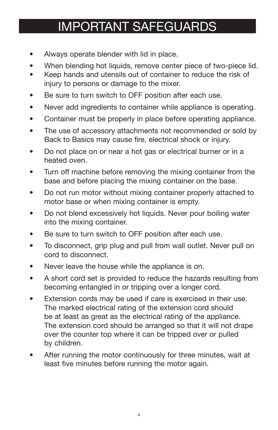 Important safeguards | West Bend Back to Basics SCL5 User Manual | Page 4 / 17