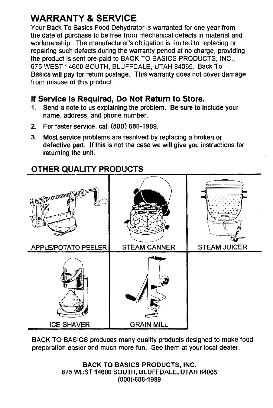 Warranty & service | West Bend Back to Basics FD-600 User Manual | Page 20 / 20