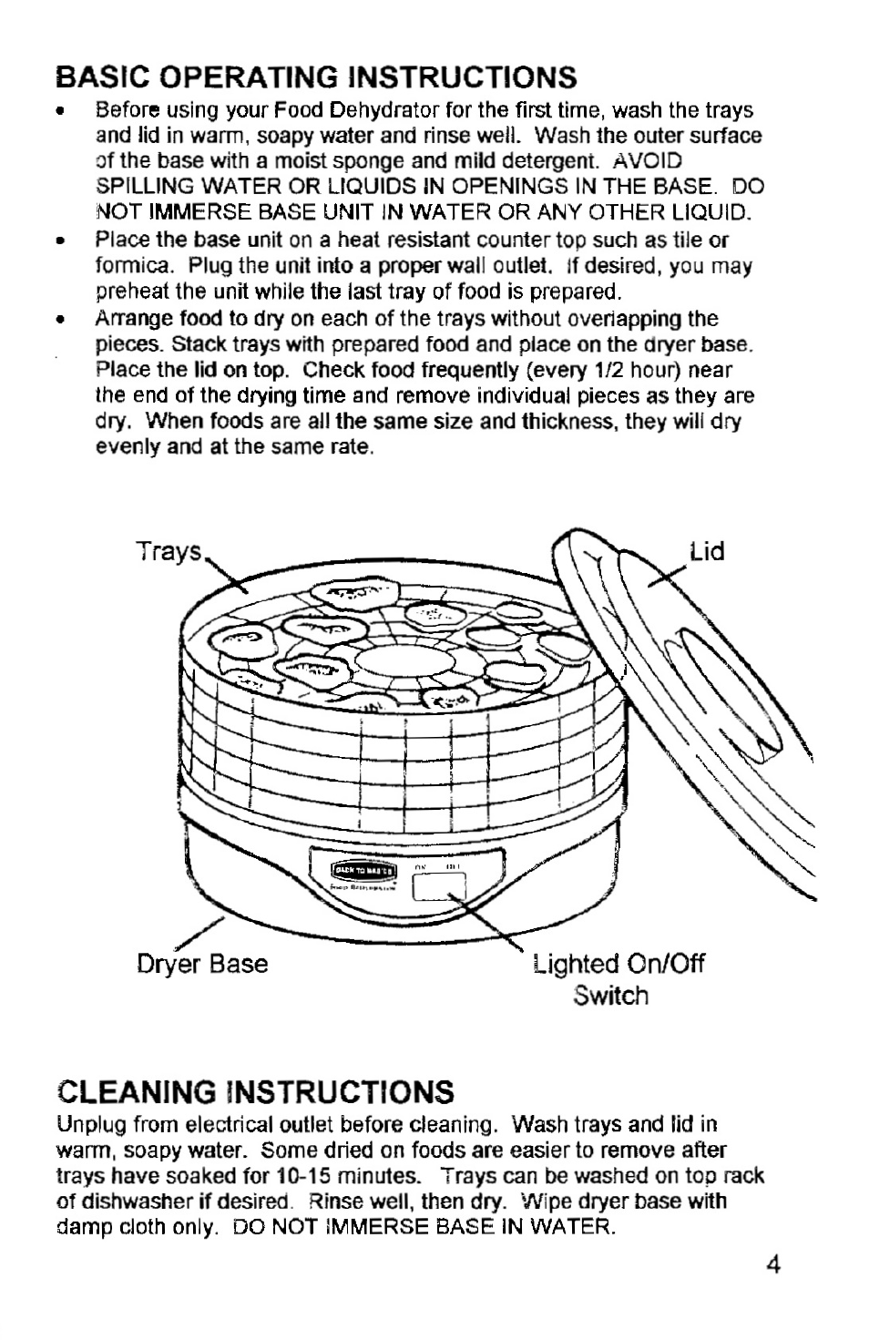 Basic operating instructions, Cleaning instructions | West Bend Back to Basics FD-600 User Manual | Page 5 / 20