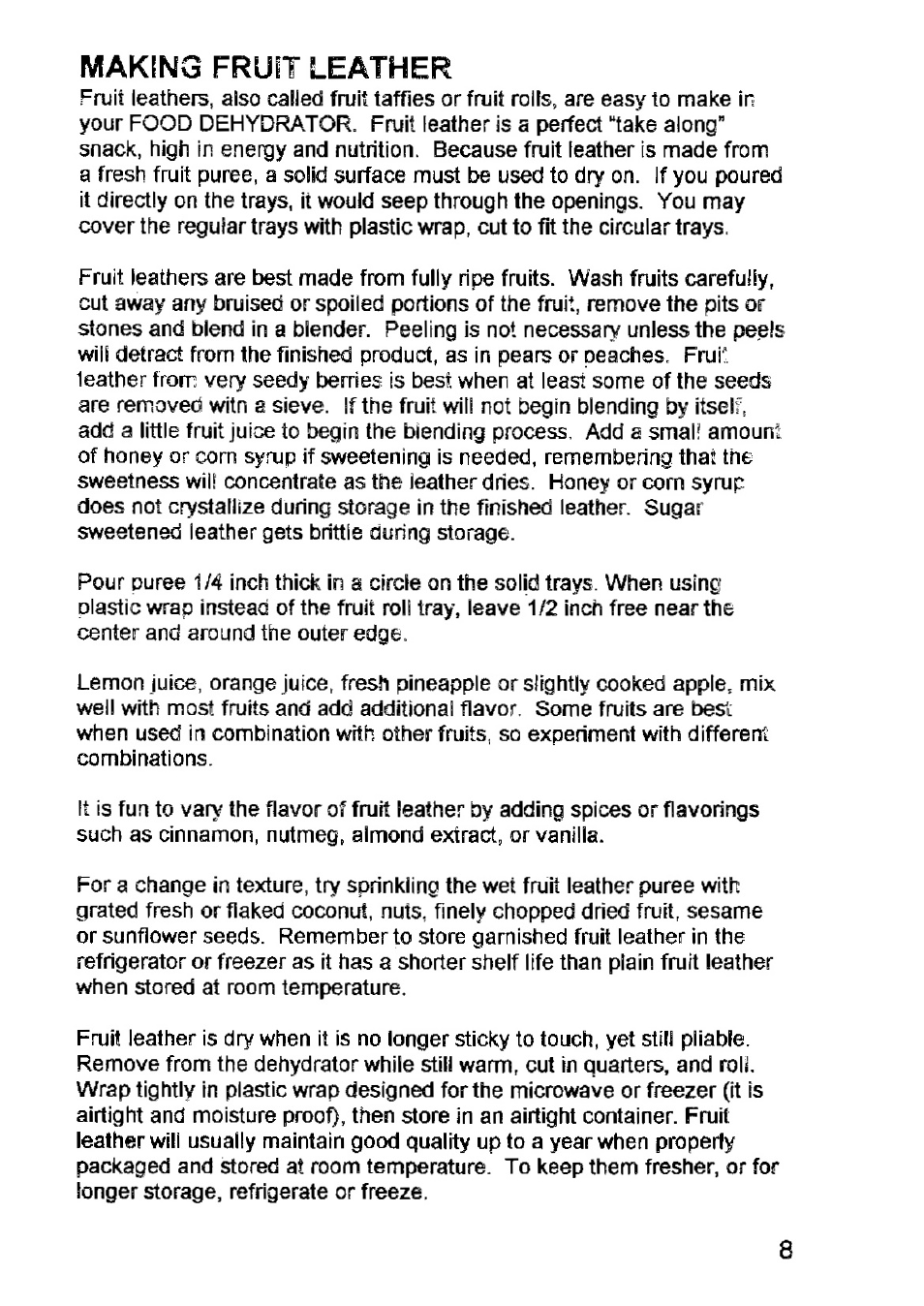 Making fruit leather | West Bend Back to Basics FD-600 User Manual | Page 9 / 20