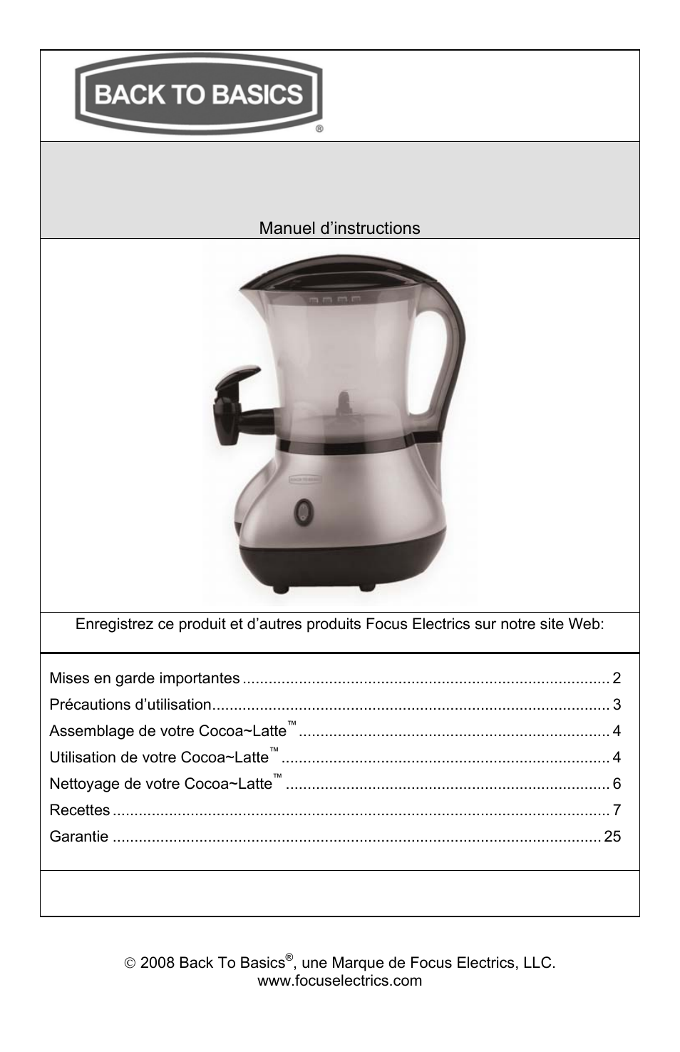 Préparateur de boissons chaudes cocoa~latte | West Bend Back to Basics Coffeemaker User Manual | Page 26 / 76