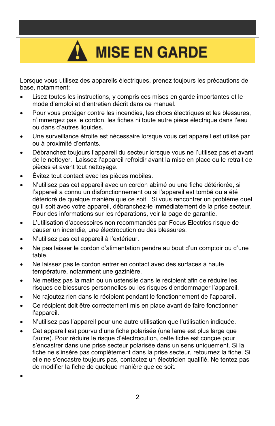 Mises en garde importantes | West Bend Back to Basics Coffeemaker User Manual | Page 27 / 76