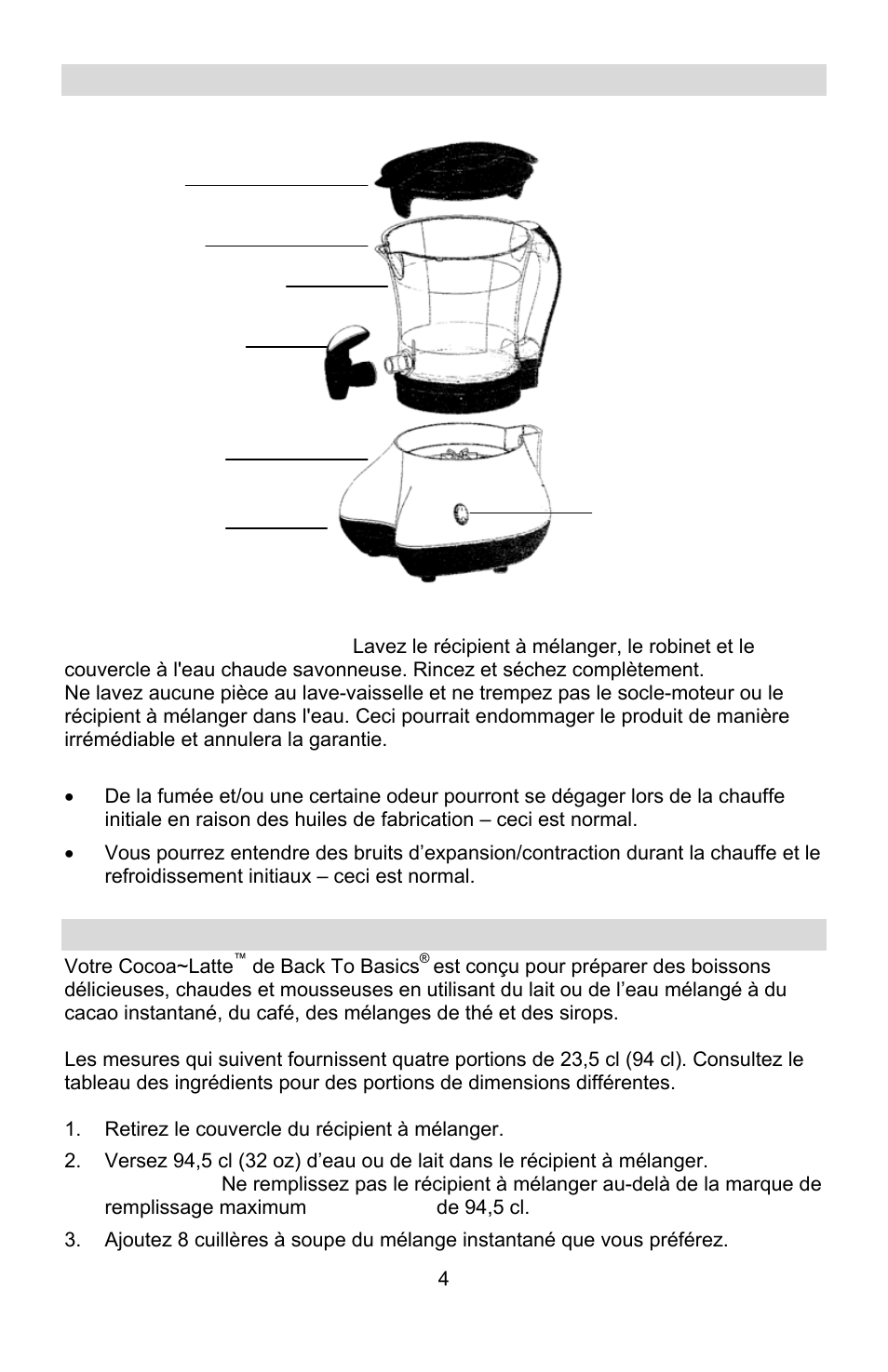 Assemblage de votre cocoa~latte, Utilisation de votre cocoa~latte | West Bend Back to Basics Coffeemaker User Manual | Page 29 / 76