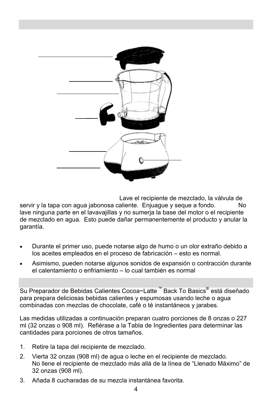 Montaje del cocoa~latte, Cómo usar su cocoa~latte | West Bend Back to Basics Coffeemaker User Manual | Page 54 / 76